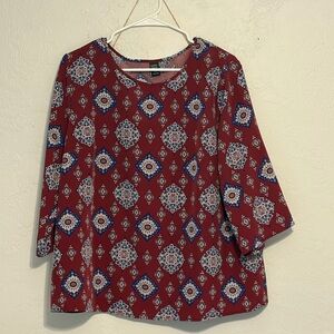 Women's Red Geometric Print Tunic Top